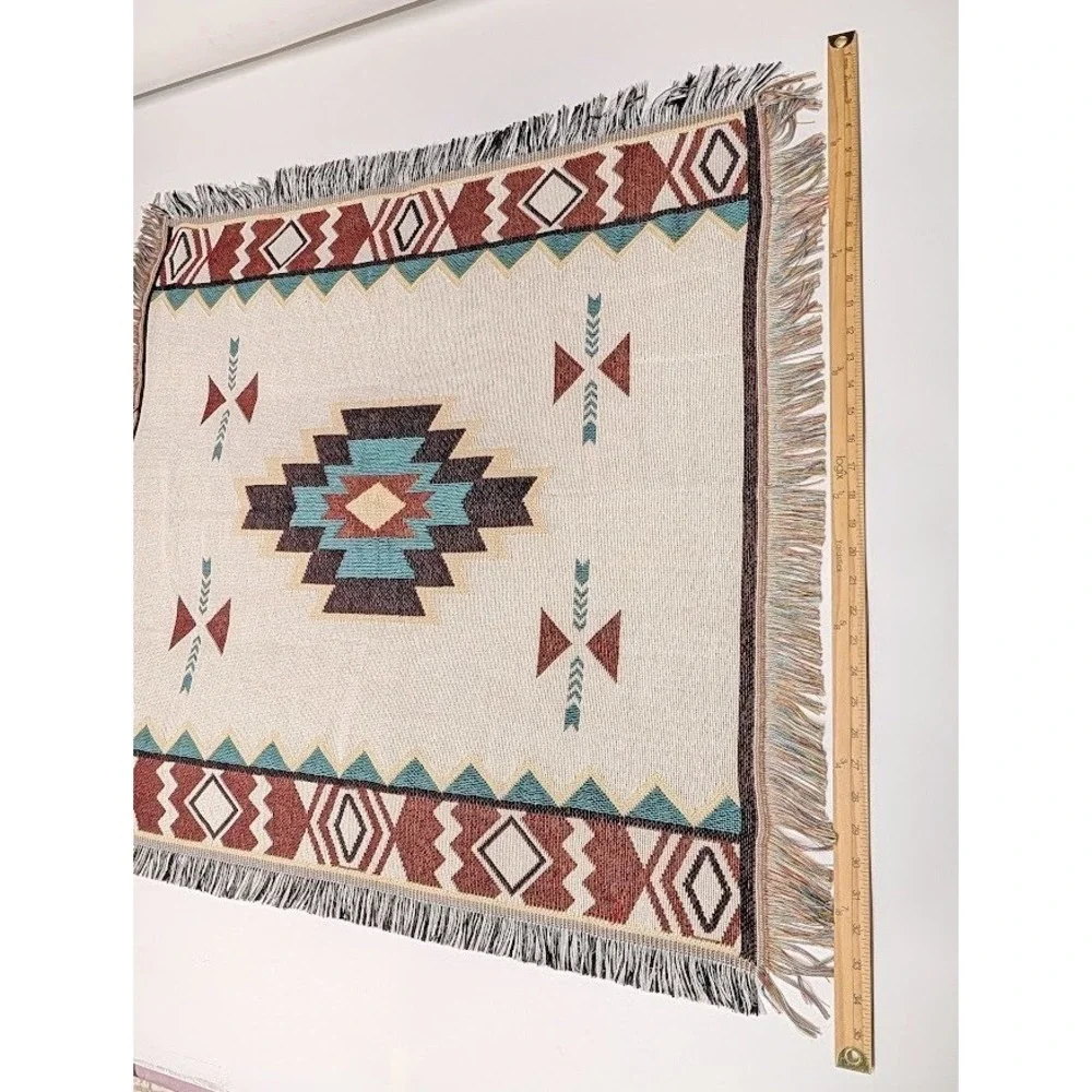 Southwestern Throw Sofa Blanket Tribal Fringed Tapestry Woven Rustic 35